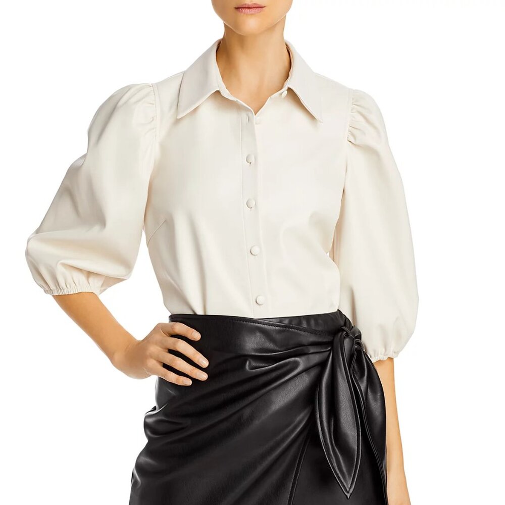 NWT Lucy Paris Puff‑Sleeve Top – Size L, Ivory, Bloomingdale’s Exclusive